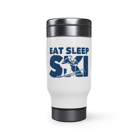 Eat Sleep Ski Stainless Steel Travel Mug with Handle, 14oz