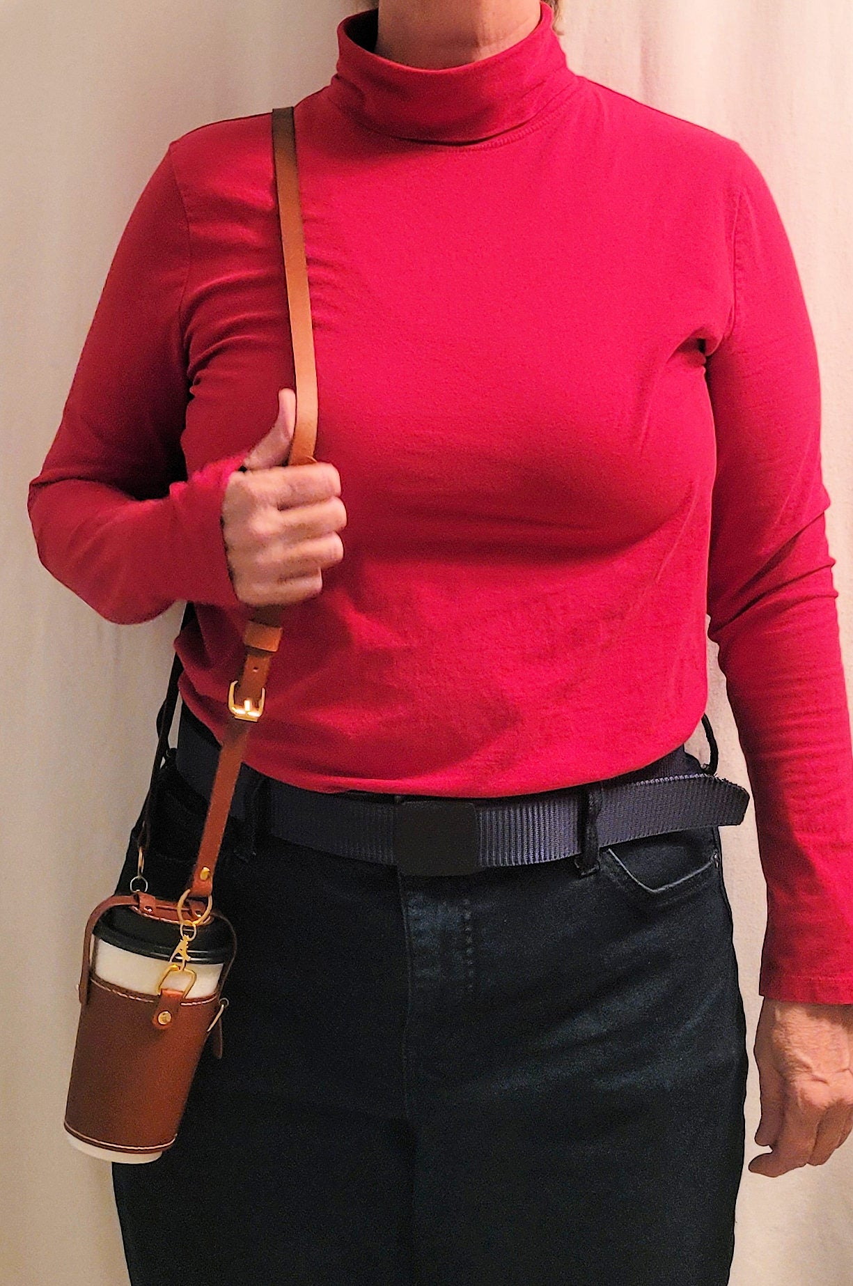 Leather Coffee Cup Carrier Zarf with Carry Straps