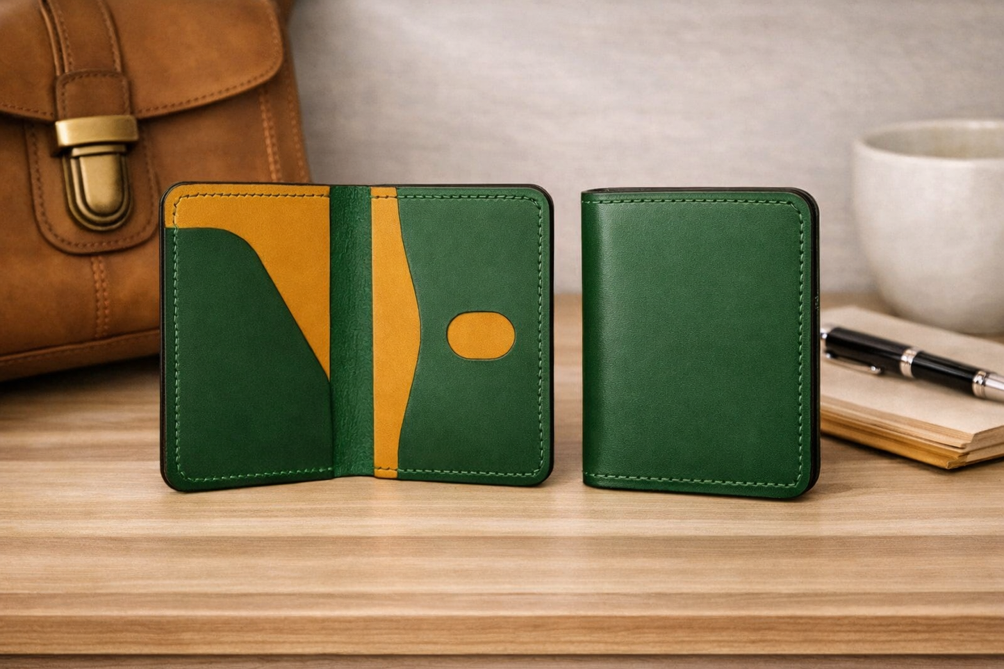 Handmade Buttero Leather Bi‑Fold Wallet — RFID, Walpier Serial Tag, Minimalist Men’s Wallet, Gift‑Ready Packaging