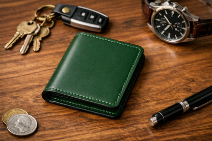 Handmade Buttero Leather Bi‑Fold Wallet — RFID, Walpier Serial Tag, Minimalist Men’s Wallet, Gift‑Ready Packaging