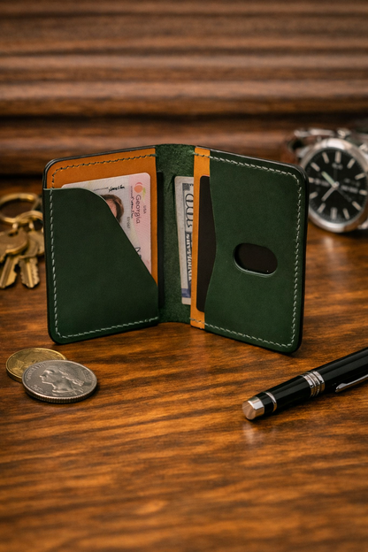 Handmade Buttero Leather Bi‑Fold Wallet — RFID, Walpier Serial Tag, Minimalist Men’s Wallet, Gift‑Ready Packaging