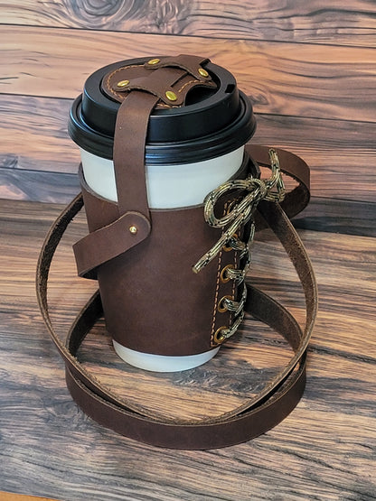 Leather Coffee Cup Carrier Hiking Boots Style Zarf